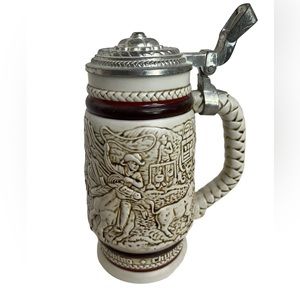 AVON Ceramarte Brazil 1980 Lidded Stein Mug Cup Hand Crafted Cowboy Vintage